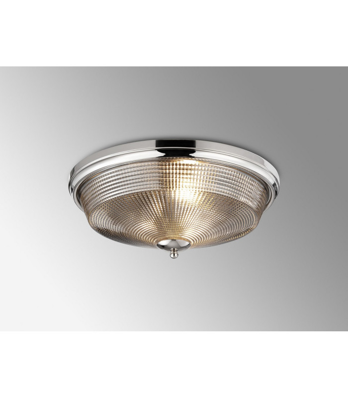 DeRuyter 43.8cm 3 Light E27 Flush Ceiling Light Polished Nickel/Smoke Glass-3