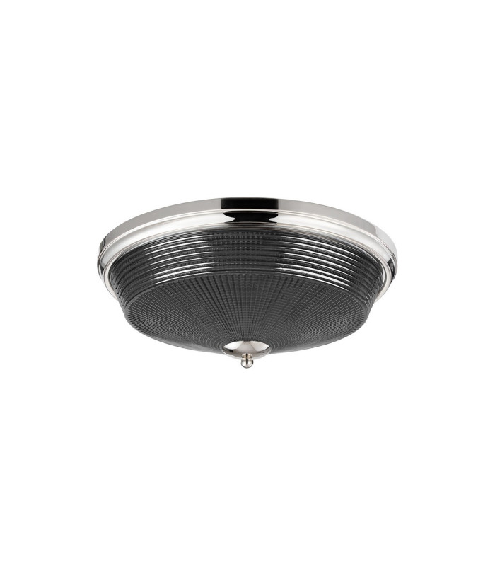 DeRuyter 43.8cm 3 Light E27 Flush Ceiling Light Polished Nickel/Smoke Glass-4