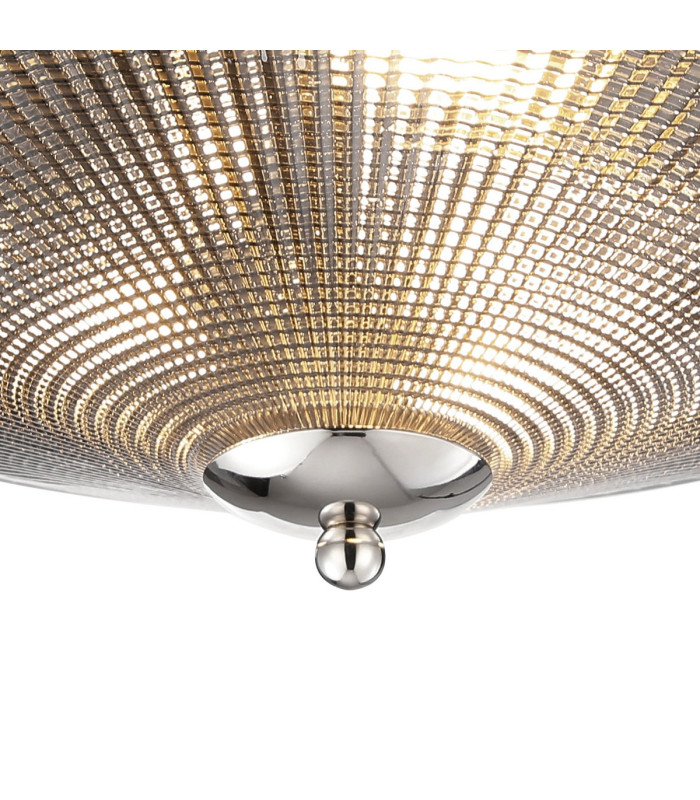 DeRuyter 43.8cm 3 Light E27 Flush Ceiling Light Polished Nickel/Smoke Glass-7