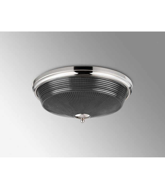 DeRuyter 43.8cm 3 Light E27 Flush Ceiling Light Polished Nickel/Smoke Glass-8