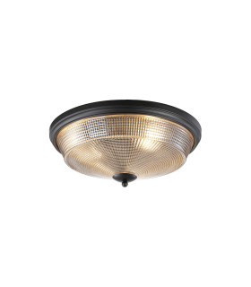 DeRuyter 43.8cm 3 Light E27 Flush Ceiling Light Satin Black/Amber Glass-1