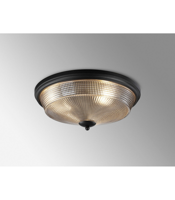 DeRuyter 43.8cm 3 Light E27 Flush Ceiling Light Satin Black/Amber Glass-3