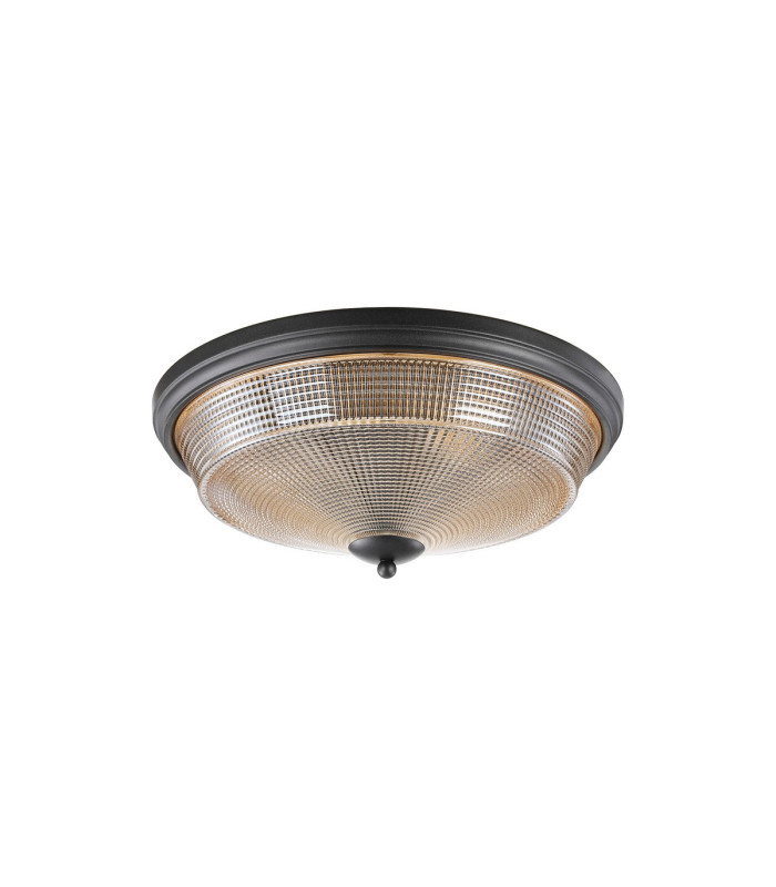 DeRuyter 43.8cm 3 Light E27 Flush Ceiling Light Satin Black/Amber Glass-4