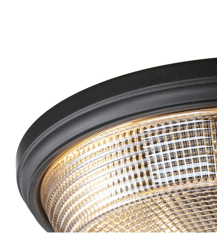 DeRuyter 43.8cm 3 Light E27 Flush Ceiling Light Satin Black/Amber Glass-5