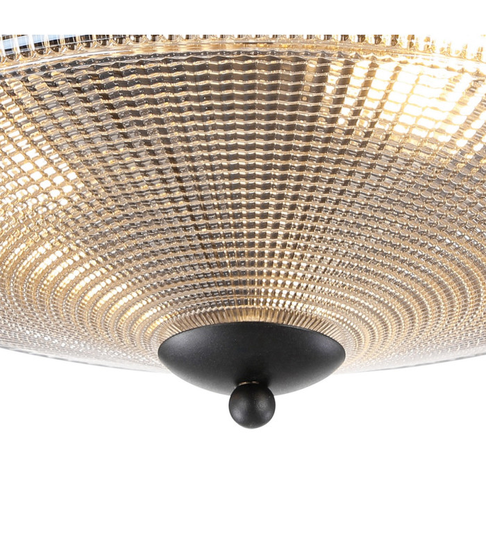 DeRuyter 43.8cm 3 Light E27 Flush Ceiling Light Satin Black/Amber Glass-7