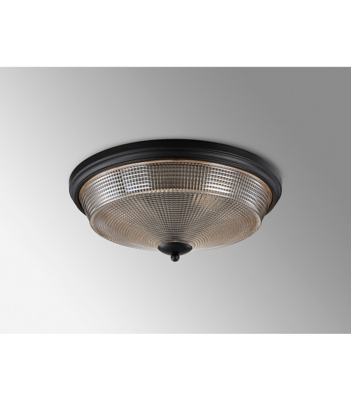 DeRuyter 43.8cm 3 Light E27 Flush Ceiling Light Satin Black/Amber Glass-8