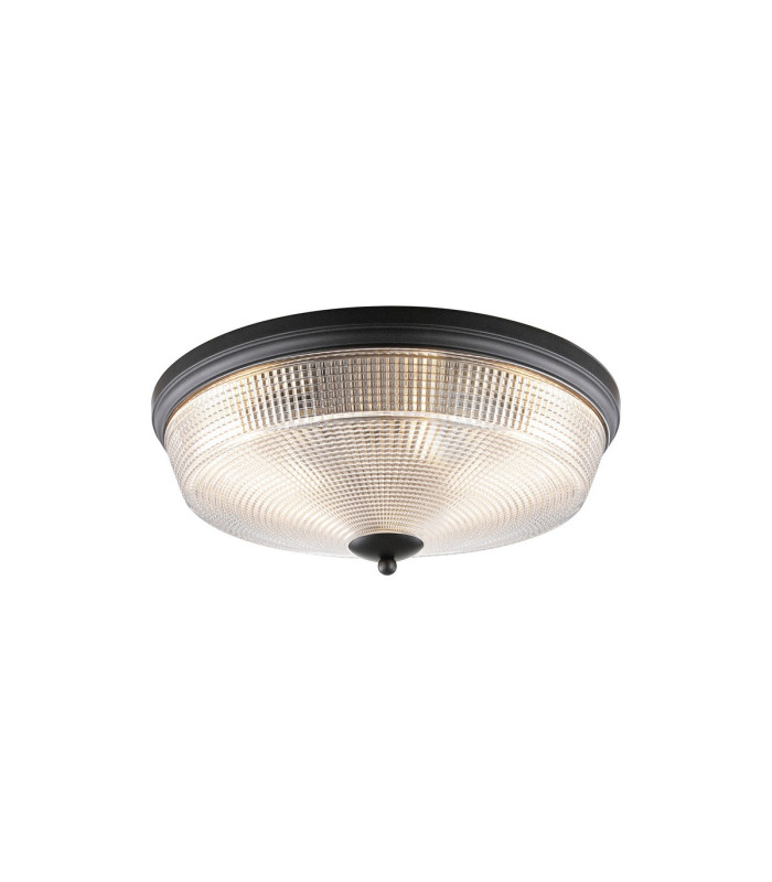 DeRuyter 43.8cm 3 Light E27 Flush Ceiling Light Satin Black/Clear Glass-1