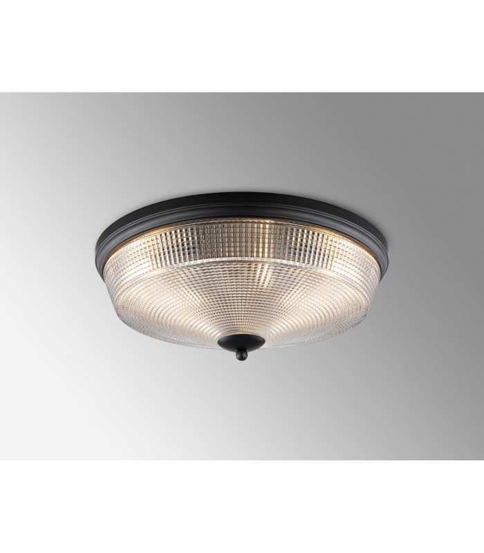 DeRuyter 43.8cm 3 Light E27 Flush Ceiling Light Satin Black/Clear Glass-3