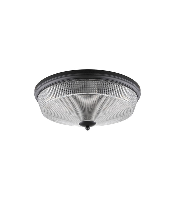 DeRuyter 43.8cm 3 Light E27 Flush Ceiling Light Satin Black/Clear Glass-4