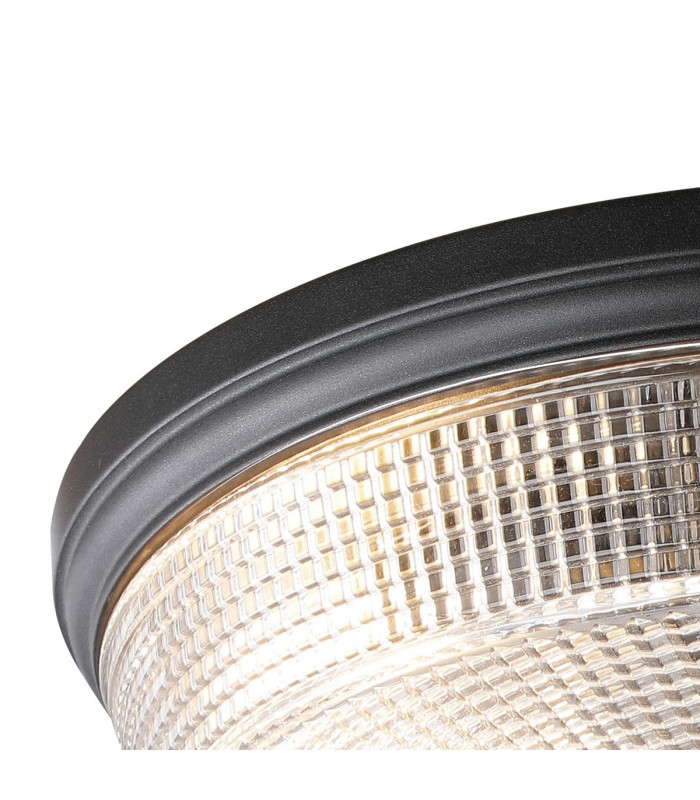 DeRuyter 43.8cm 3 Light E27 Flush Ceiling Light Satin Black/Clear Glass-5