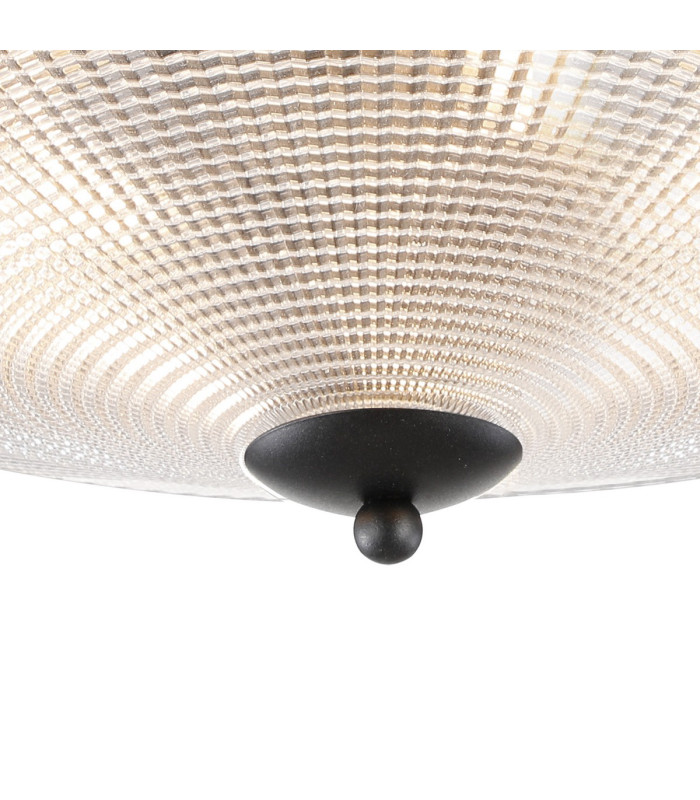 DeRuyter 43.8cm 3 Light E27 Flush Ceiling Light Satin Black/Clear Glass-7