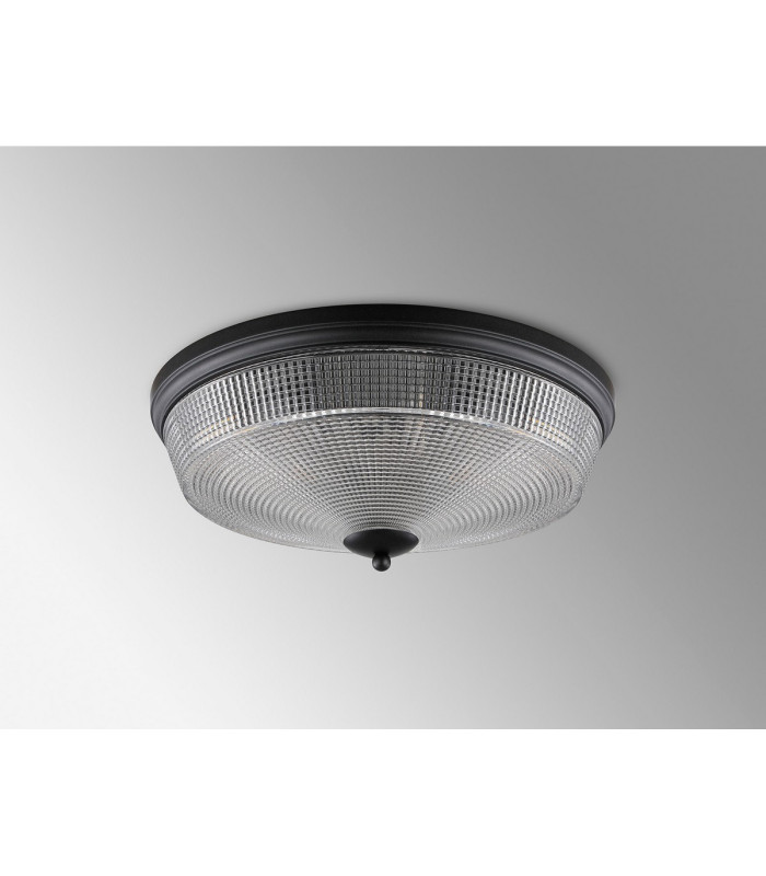 DeRuyter 43.8cm 3 Light E27 Flush Ceiling Light Satin Black/Clear Glass-8