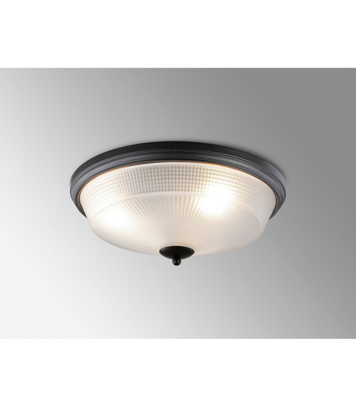 DeRuyter 43.8cm 3 Light E27 Flush Ceiling Light Satin Black/Frosted Glass-3