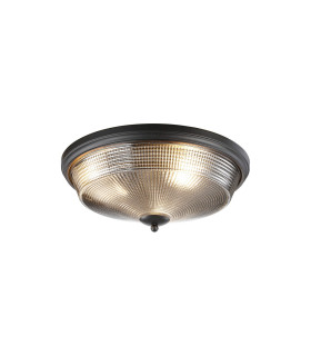 DeRuyter 43.8cm 3 Light E27 Flush Ceiling Light Satin Black/Smoke Glass-1