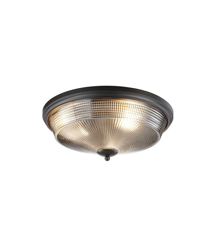 DeRuyter 43.8cm 3 Light E27 Flush Ceiling Light Satin Black/Smoke Glass-1
