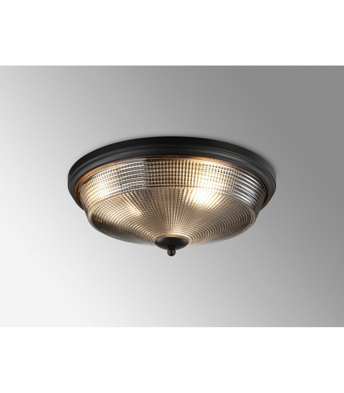 DeRuyter 43.8cm 3 Light E27 Flush Ceiling Light Satin Black/Smoke Glass-3