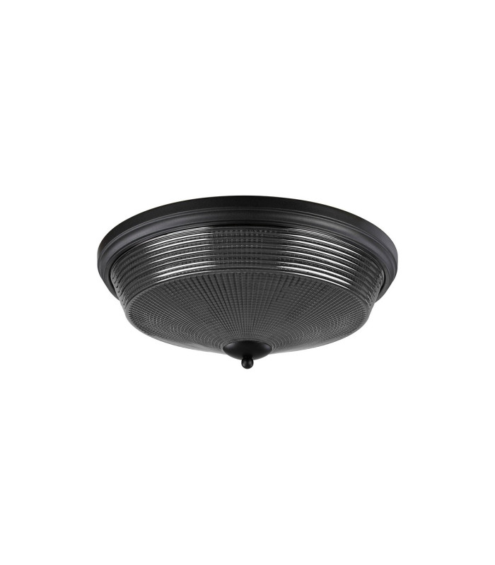 DeRuyter 43.8cm 3 Light E27 Flush Ceiling Light Satin Black/Smoke Glass-4