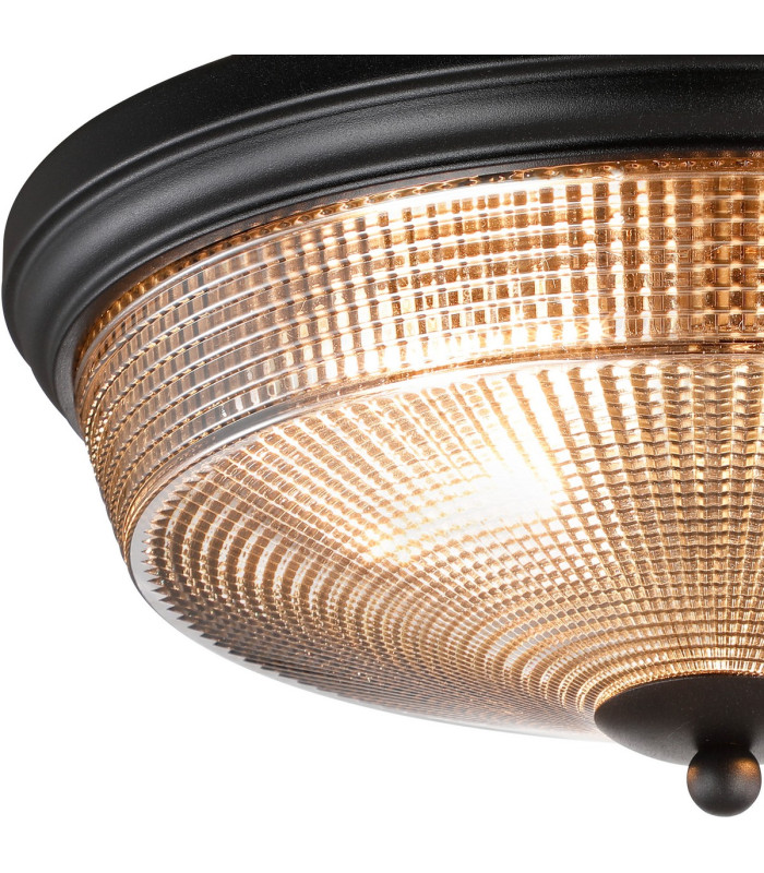 DeRuyter 43.8cm 3 Light E27 Flush Ceiling Light Satin Black/Smoke Glass-5