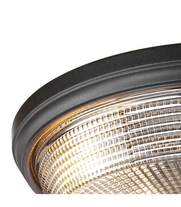 DeRuyter 43.8cm 3 Light E27 Flush Ceiling Light Satin Black/Smoke Glass-6