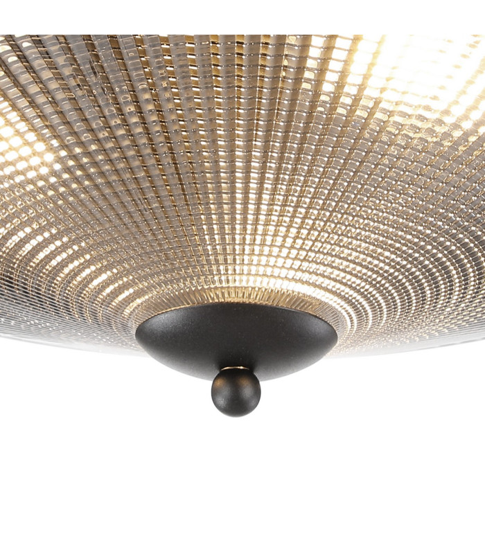 DeRuyter 43.8cm 3 Light E27 Flush Ceiling Light Satin Black/Smoke Glass-8