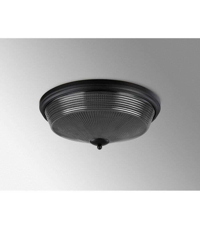 DeRuyter 43.8cm 3 Light E27 Flush Ceiling Light Satin Black/Smoke Glass-9