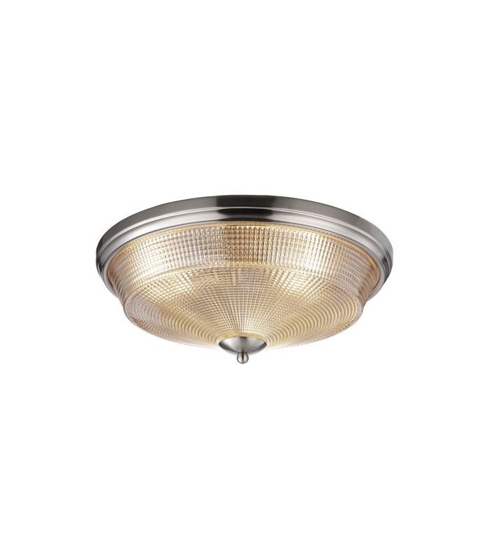 DeRuyter 43.8cm 3 Light E27 Flush Ceiling Light Satin Nickel/Amber Glass-1