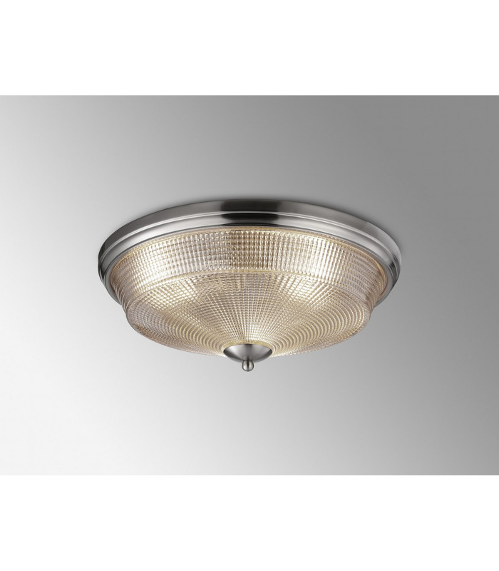 DeRuyter 43.8cm 3 Light E27 Flush Ceiling Light Satin Nickel/Amber Glass-3