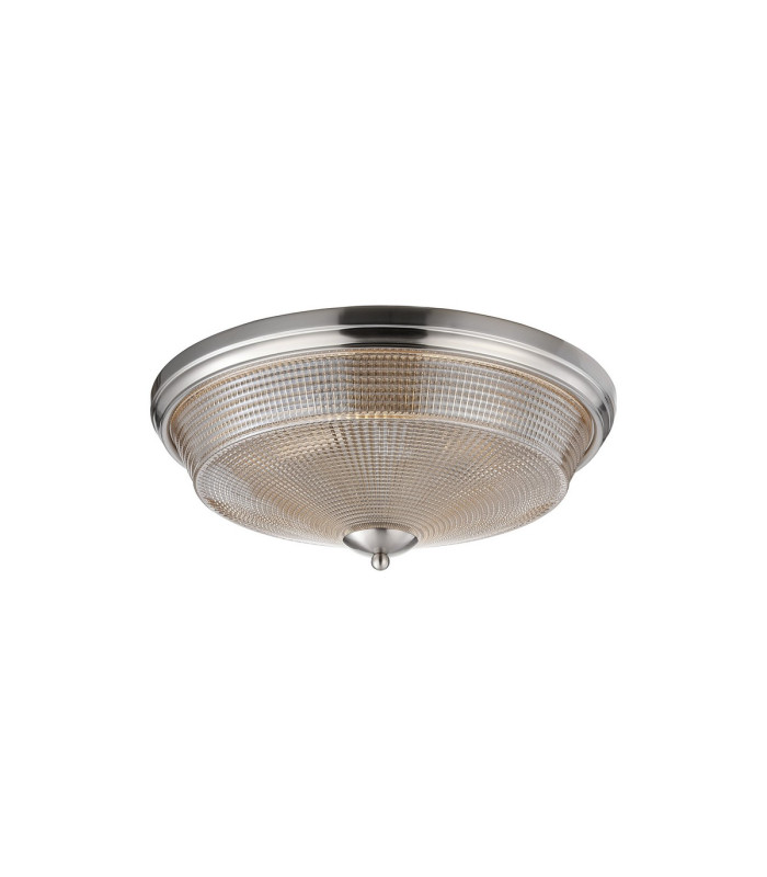 DeRuyter 43.8cm 3 Light E27 Flush Ceiling Light Satin Nickel/Amber Glass-4