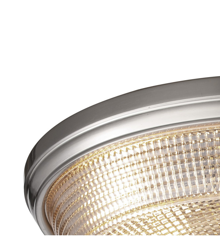 DeRuyter 43.8cm 3 Light E27 Flush Ceiling Light Satin Nickel/Amber Glass-5