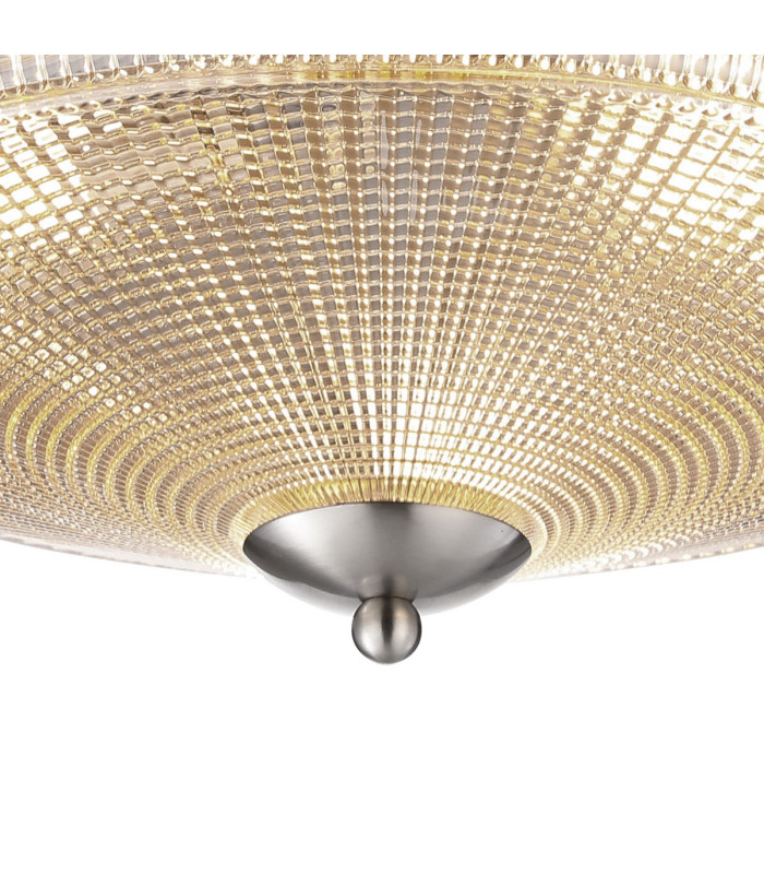 DeRuyter 43.8cm 3 Light E27 Flush Ceiling Light Satin Nickel/Amber Glass-7