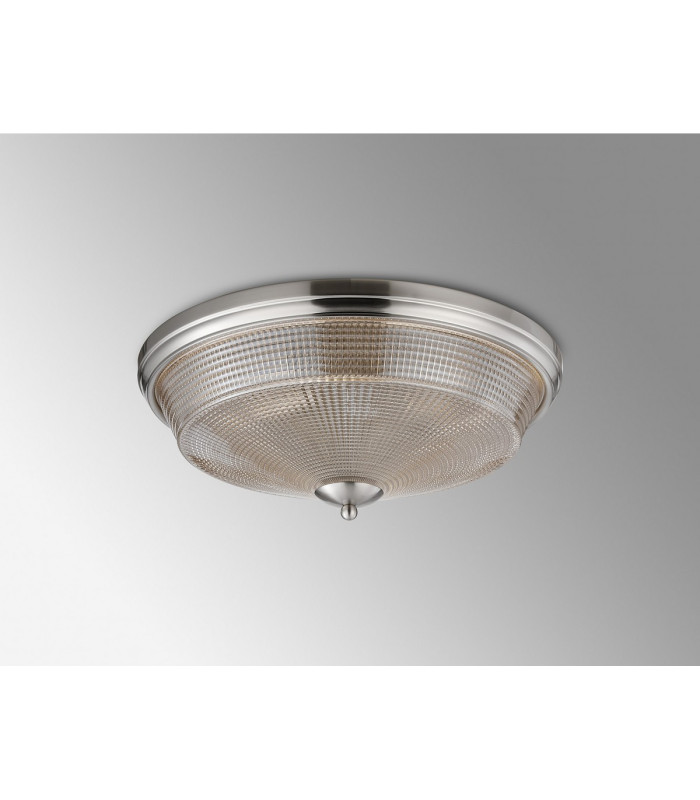 DeRuyter 43.8cm 3 Light E27 Flush Ceiling Light Satin Nickel/Amber Glass-8