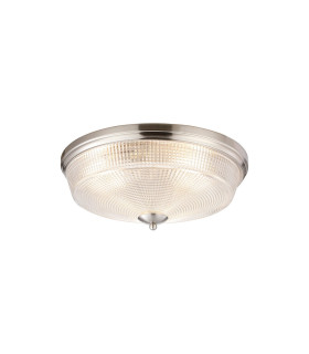DeRuyter 43.8cm 3 Light E27 Flush Ceiling Light Satin Nickel/Clear Glass-1