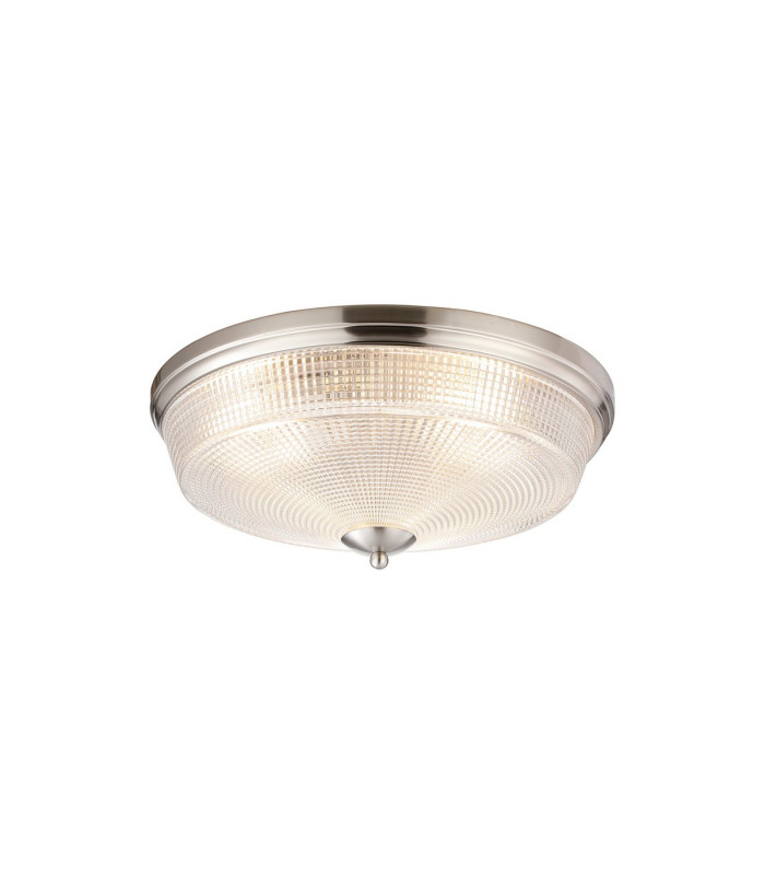 DeRuyter 43.8cm 3 Light E27 Flush Ceiling Light Satin Nickel/Clear Glass-1