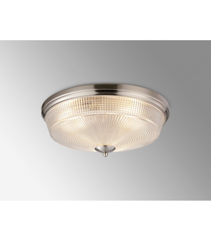 DeRuyter 43.8cm 3 Light E27 Flush Ceiling Light Satin Nickel/Clear Glass-3