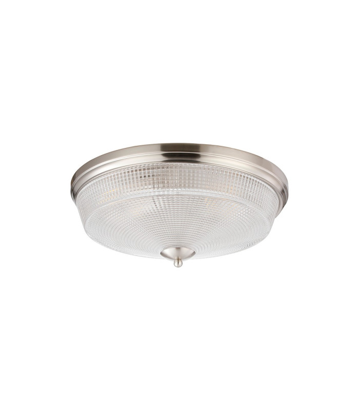 DeRuyter 43.8cm 3 Light E27 Flush Ceiling Light Satin Nickel/Clear Glass-4