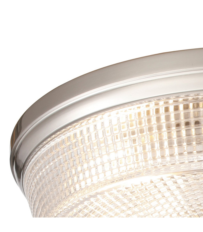 DeRuyter 43.8cm 3 Light E27 Flush Ceiling Light Satin Nickel/Clear Glass-5