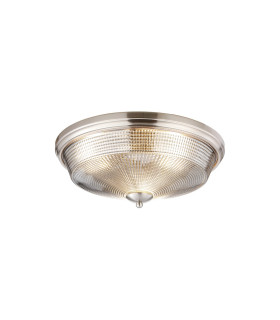 DeRuyter 43.8cm 3 Light E27 Flush Ceiling Light Satin Nickel/Smoke Glass-1