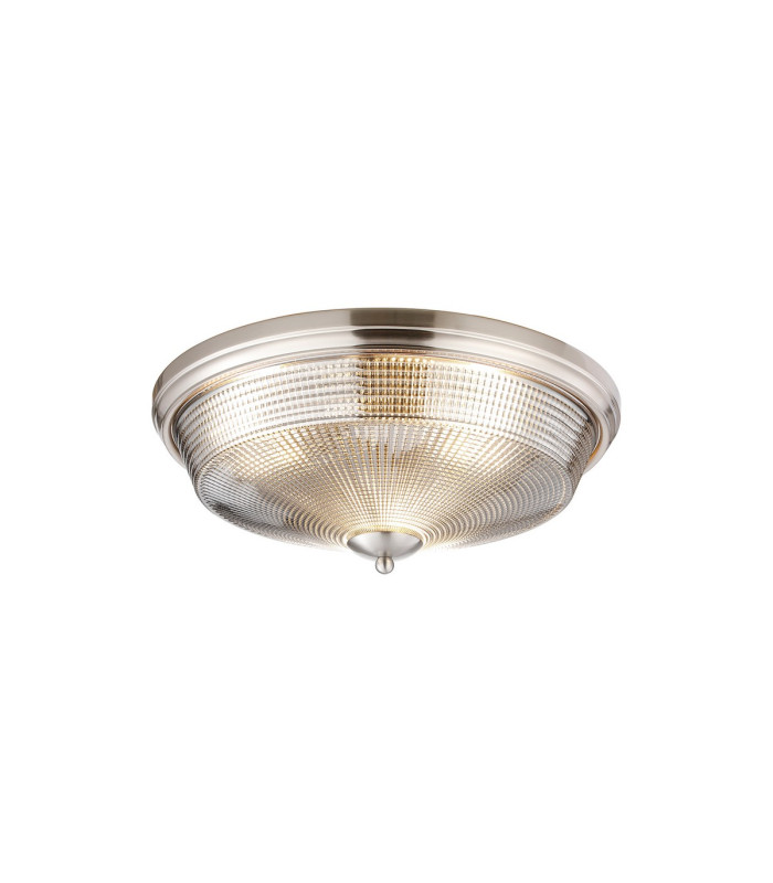 DeRuyter 43.8cm 3 Light E27 Flush Ceiling Light Satin Nickel/Smoke Glass-1