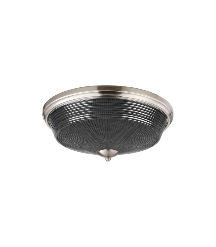DeRuyter 43.8cm 3 Light E27 Flush Ceiling Light Satin Nickel/Smoke Glass-4
