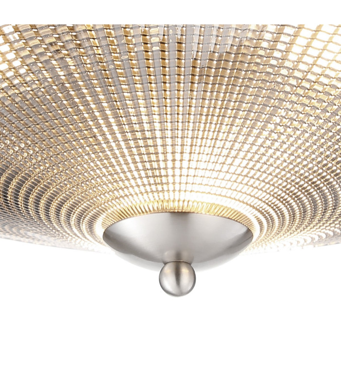 DeRuyter 43.8cm 3 Light E27 Flush Ceiling Light Satin Nickel/Smoke Glass-7