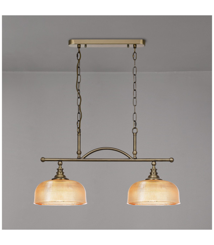 DeRuyter Semi Flush/Pendant Bar 2 Light Adjustable E27 Antique Brass/Amber Glass-3