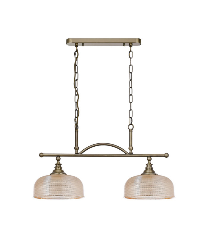 DeRuyter Semi Flush/Pendant Bar 2 Light Adjustable E27 Antique Brass/Amber Glass-4
