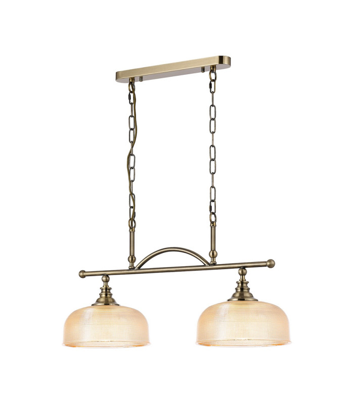 DeRuyter Semi Flush/Pendant Bar 2 Light Adjustable E27 Antique Brass/Amber Glass-5