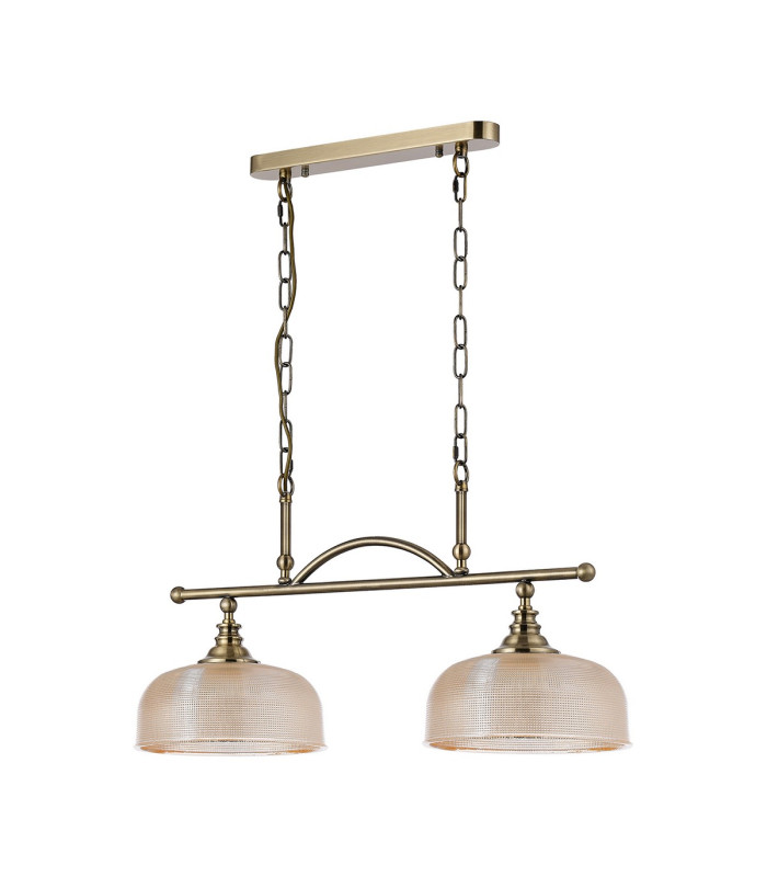 DeRuyter Semi Flush/Pendant Bar 2 Light Adjustable E27 Antique Brass/Amber Glass-9