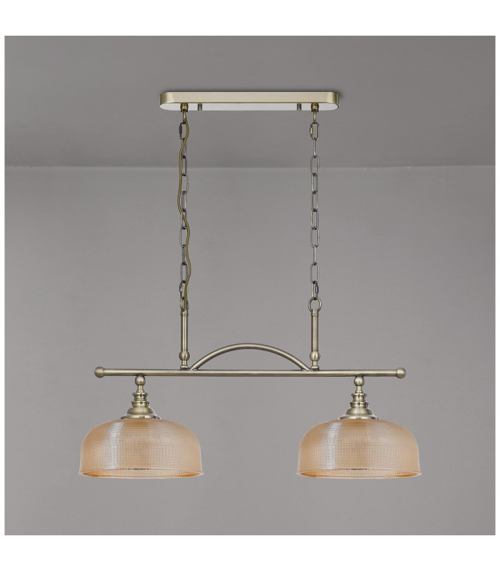 DeRuyter Semi Flush/Pendant Bar 2 Light Adjustable E27 Antique Brass/Amber Glass-10