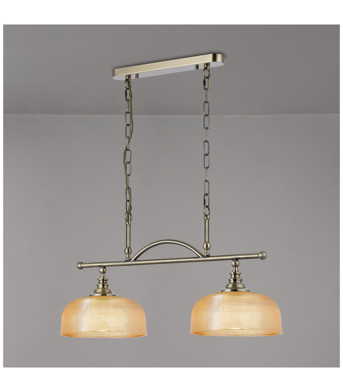 DeRuyter Semi Flush/Pendant Bar 2 Light Adjustable E27 Antique Brass/Amber Glass-11
