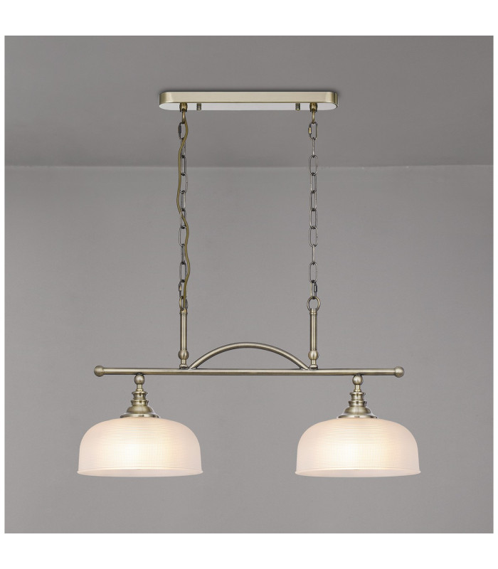 DeRuyter Semi Flush/Pendant Bar 2 Light Adjustable E27 Antique Brass/Frosted Glass-3