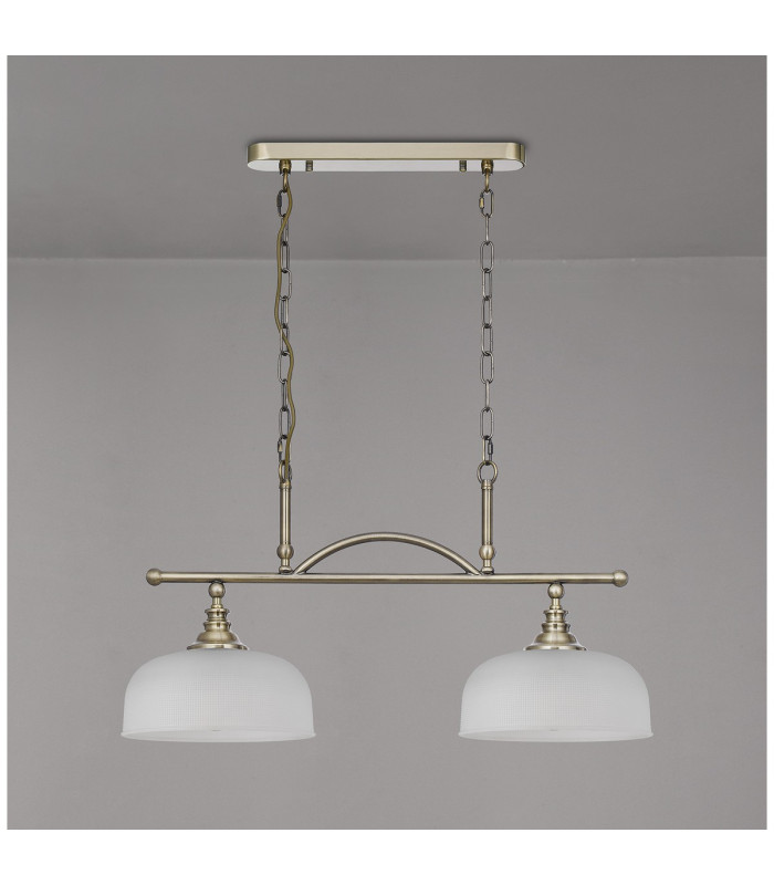 DeRuyter Semi Flush/Pendant Bar 2 Light Adjustable E27 Antique Brass/Frosted Glass-10
