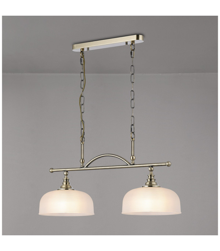 DeRuyter Semi Flush/Pendant Bar 2 Light Adjustable E27 Antique Brass/Frosted Glass-11