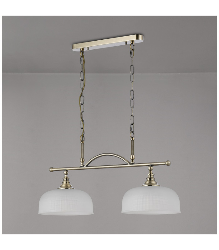 DeRuyter Semi Flush/Pendant Bar 2 Light Adjustable E27 Antique Brass/Frosted Glass-12